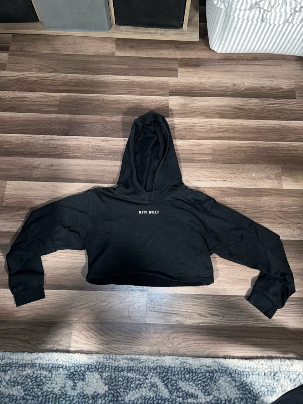 Black Cropped V-Neck Hoodie Sweater